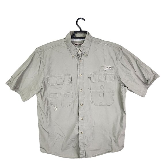 Mens Green Magellan Fishing Shirt Button Down Short Sleeve Vented Cotton Size L - Picture 1 of 9